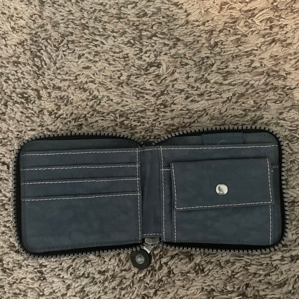 Kipling Small Zip Wallet in Dusty Blue with Black Trim - Picture 2 of 2